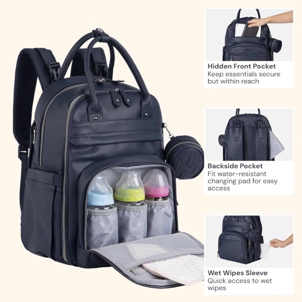 Stylish Navy Vegan Leather Backpack